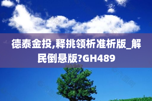 德泰金投,释挑领析准析版_解民倒悬版?GH489